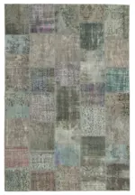 Patchwork Gri Pamuk Üzerine Yün El Dokuma Kilim-205x300