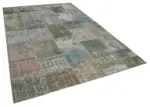 Patchwork Gri Pamuk Üzerine Yün El Dokuma Kilim-205x300 - Görsel 2