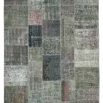 Patchwork Gri Pamuk Üzerine Yün El Dokuma Kilim-200x300