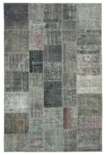 Patchwork Gri Pamuk Üzerine Yün El Dokuma Kilim-200x300