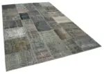 Patchwork Gri Pamuk Üzerine Yün El Dokuma Kilim-200x300 - Görsel 2