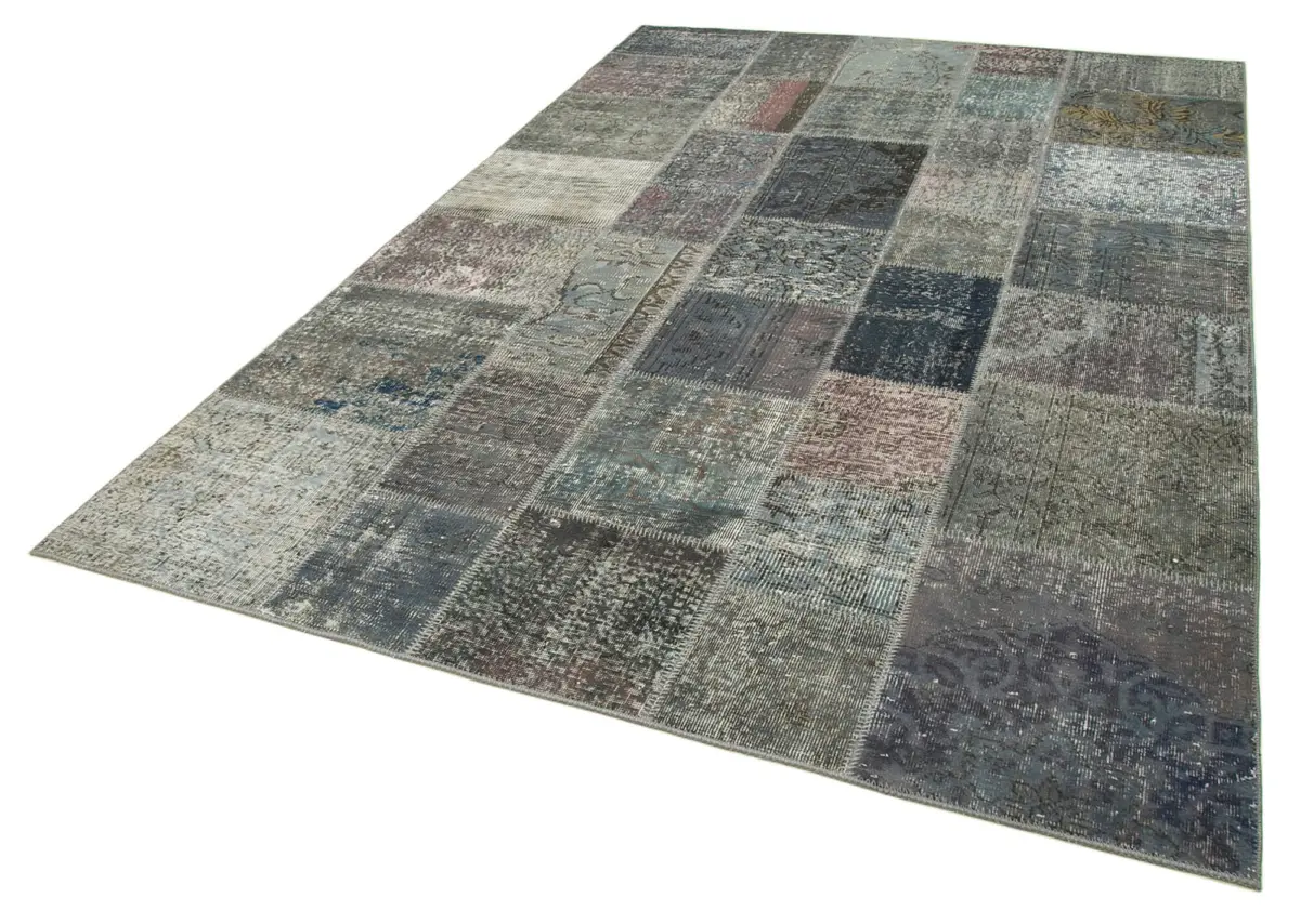 Patchwork Gri Pamuk Üzerine Yün El Dokuma Kilim-200x300 - Görsel 3