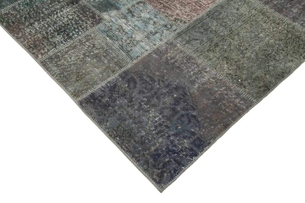 Patchwork Gri Pamuk Üzerine Yün El Dokuma Kilim-200x300 - Görsel 4