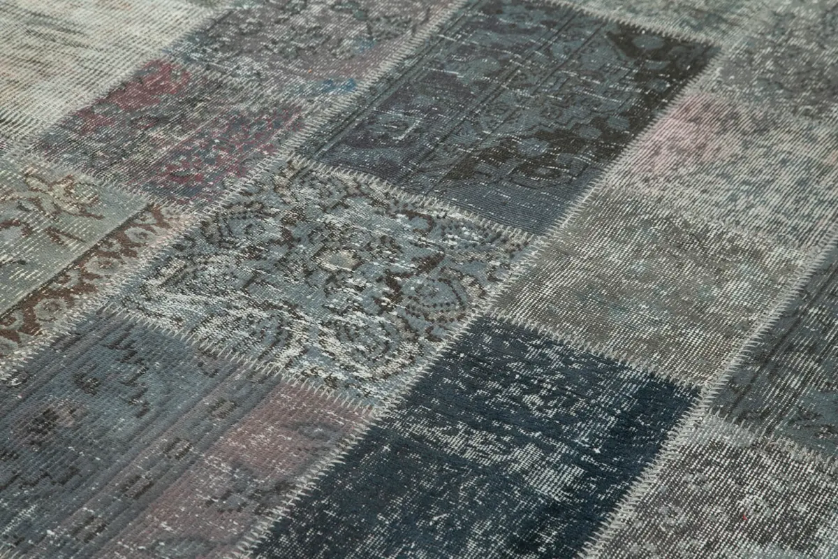 Patchwork Gri Pamuk Üzerine Yün El Dokuma Kilim-200x300 - Görsel 5