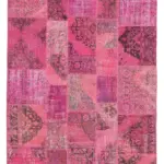 Patchwork Pembe Pamuk Üzerine Yün El Dokuma Kilim-200x300