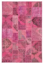 Patchwork Pembe Pamuk Üzerine Yün El Dokuma Kilim-200x300