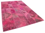 Patchwork Pembe Pamuk Üzerine Yün El Dokuma Kilim-200x300 - Görsel 2