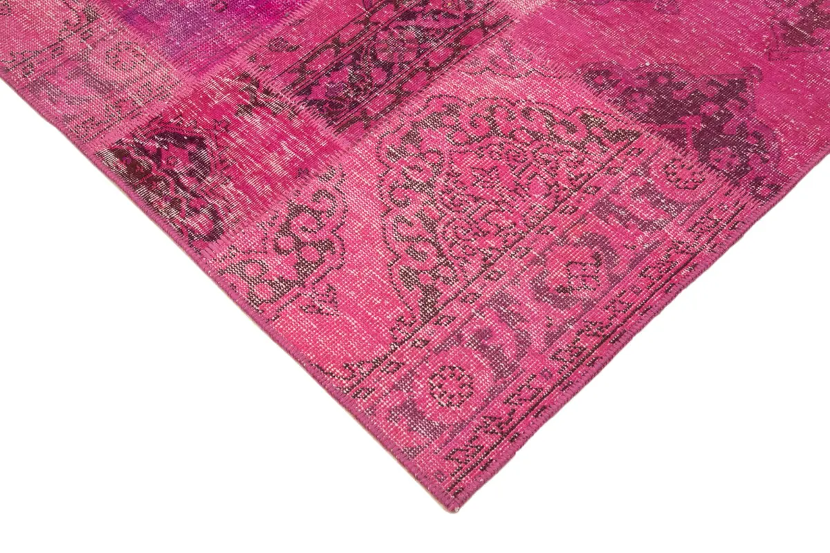 Patchwork Pembe Pamuk Üzerine Yün El Dokuma Kilim-200x300 - Görsel 4