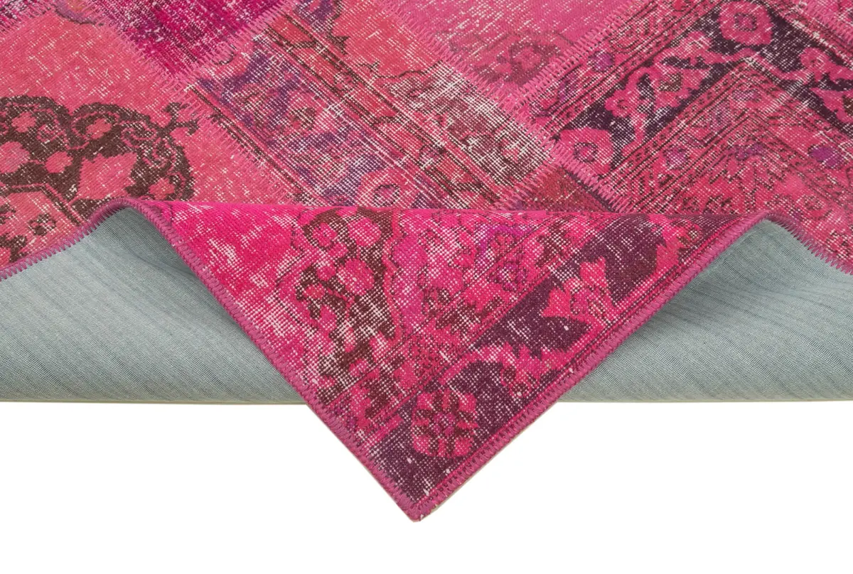 Patchwork Pembe Pamuk Üzerine Yün El Dokuma Kilim-200x300 - Görsel 6