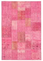 Patchwork Pembe Pamuk Üzerine Yün El Dokuma Kilim-203x300