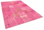 Patchwork Pembe Pamuk Üzerine Yün El Dokuma Kilim-203x300 - Görsel 2