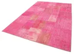 Patchwork Pembe Pamuk Üzerine Yün El Dokuma Kilim-203x300 - Görsel 3