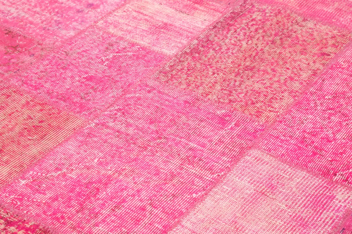 Patchwork Pembe Pamuk Üzerine Yün El Dokuma Kilim-203x300 - Görsel 5