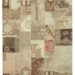 Patchwork Bej Pamuk Üzerine Yün El Dokuma Kilim-204x303