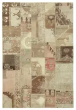 Patchwork Bej Pamuk Üzerine Yün El Dokuma Kilim-204x303