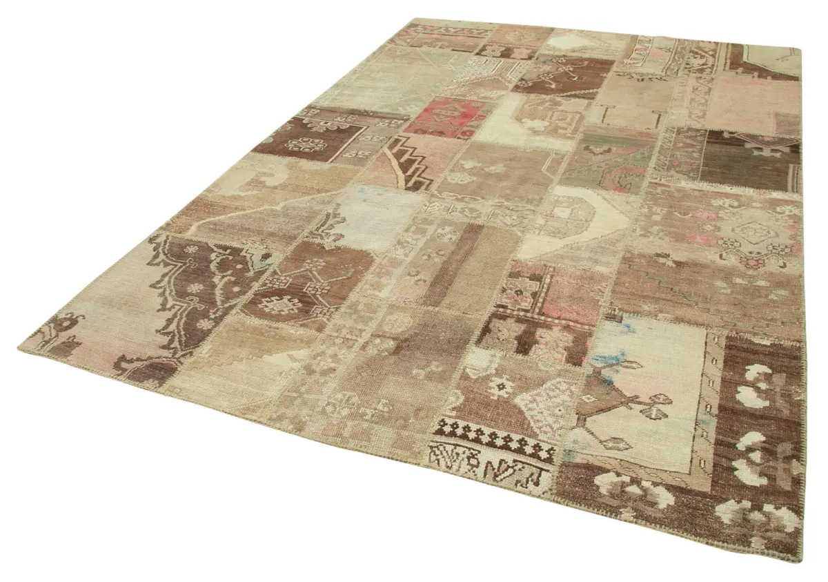 Patchwork Bej Pamuk Üzerine Yün El Dokuma Kilim-204x303 - Görsel 3