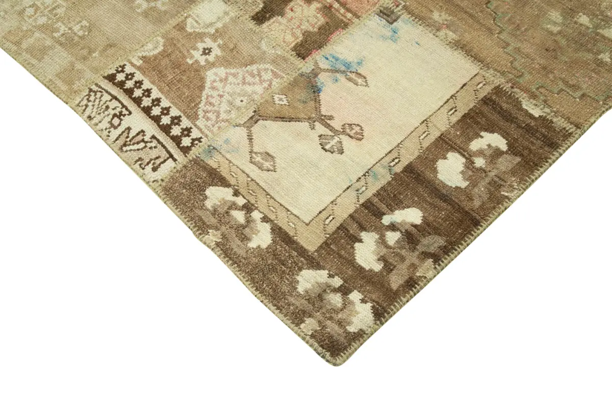 Patchwork Bej Pamuk Üzerine Yün El Dokuma Kilim-204x303 - Görsel 4