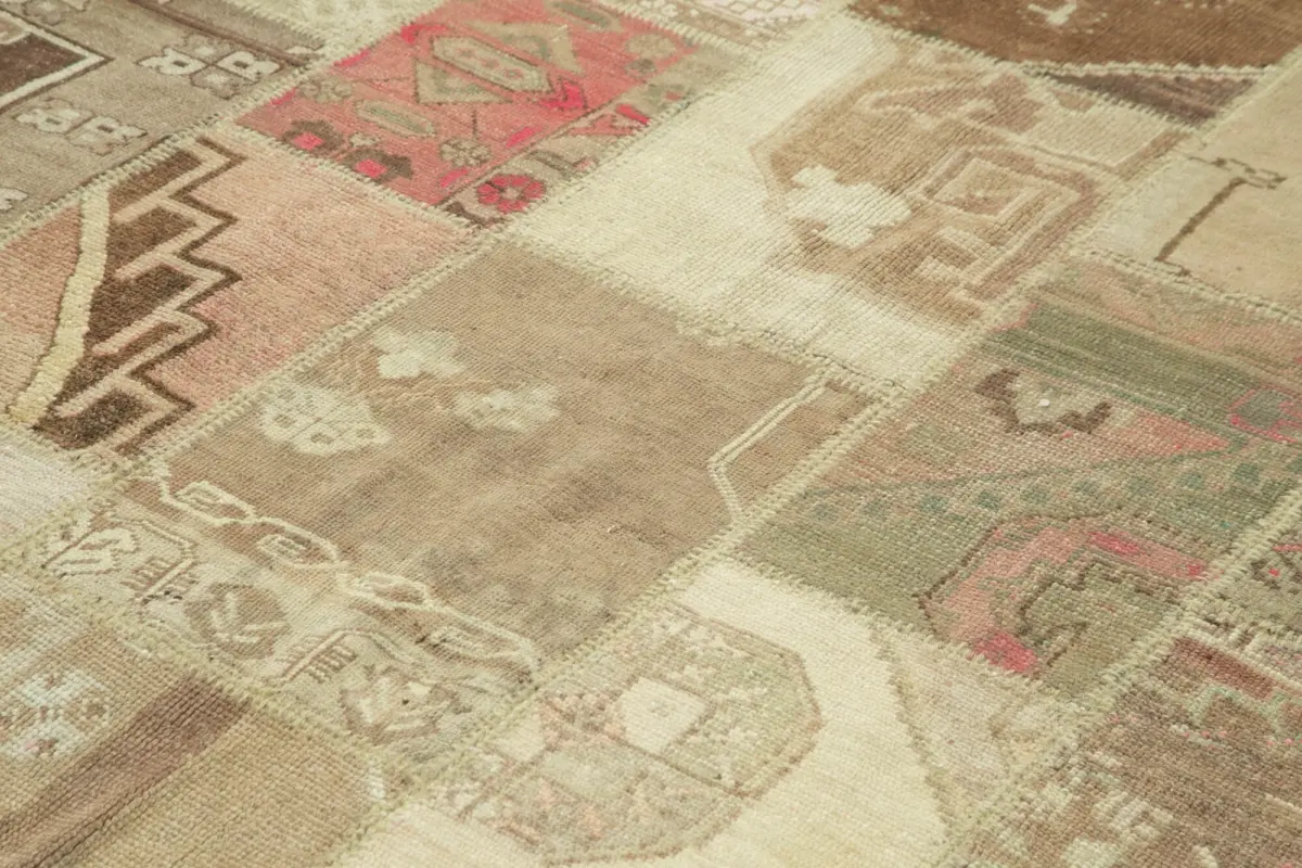 Patchwork Bej Pamuk Üzerine Yün El Dokuma Kilim-204x303 - Görsel 5
