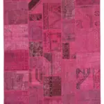 Patchwork Pembe Pamuk Üzerine Yün El Dokuma Kilim-207x299