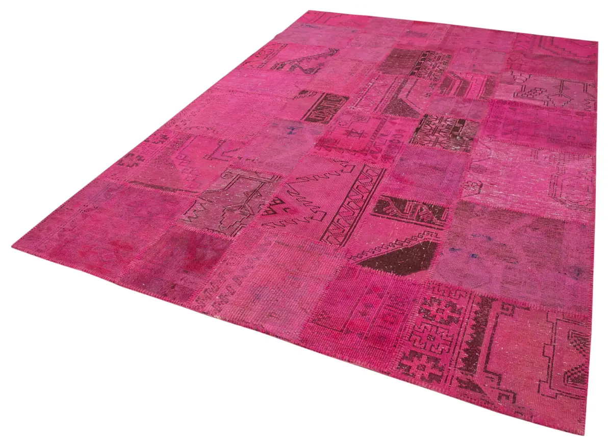 Patchwork Pembe Pamuk Üzerine Yün El Dokuma Kilim-207x299 - Görsel 3