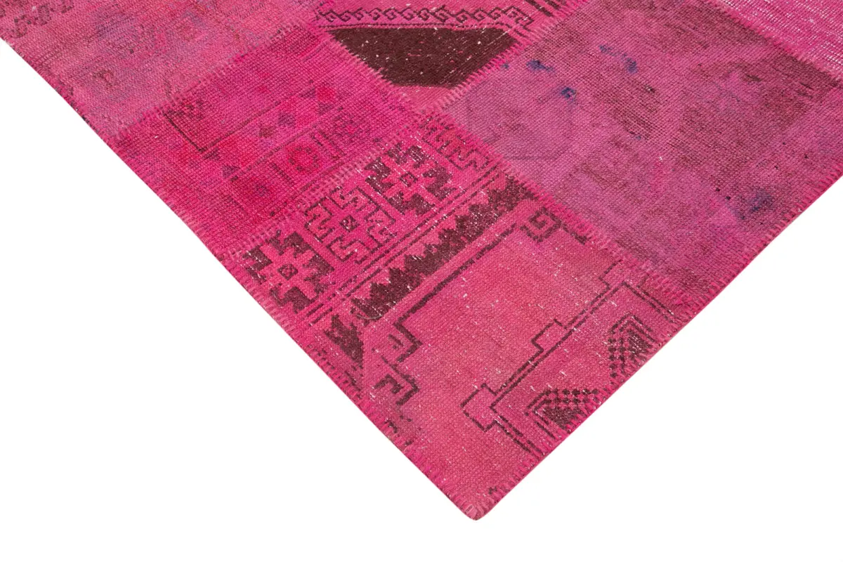 Patchwork Pembe Pamuk Üzerine Yün El Dokuma Kilim-207x299 - Görsel 4