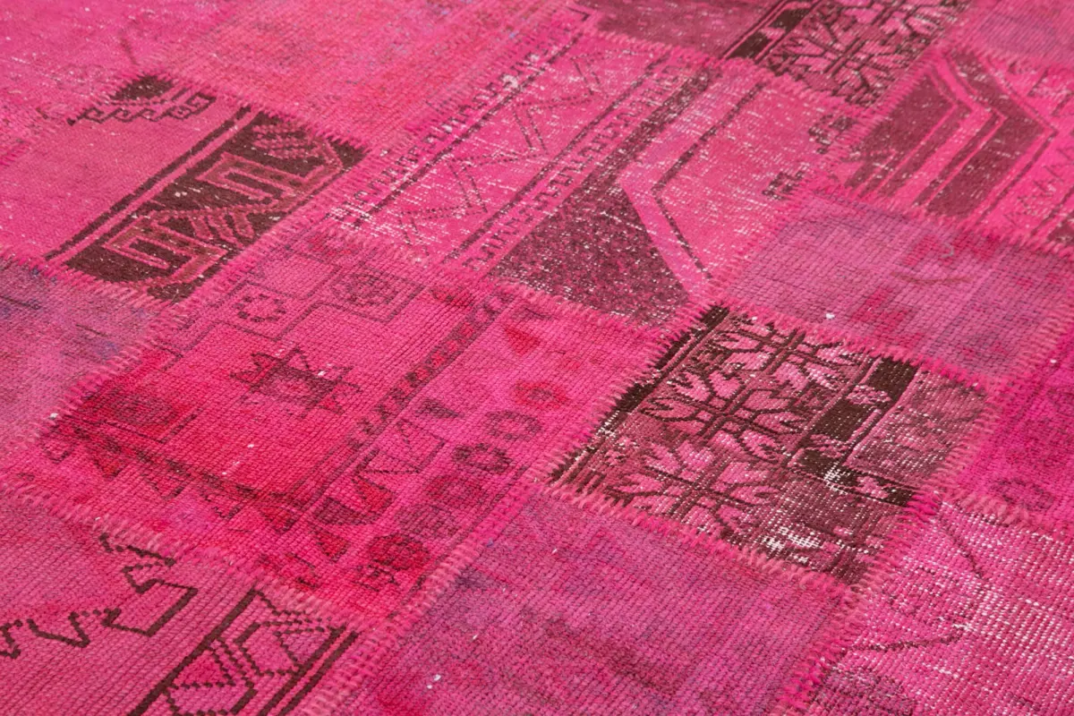 Patchwork Pembe Pamuk Üzerine Yün El Dokuma Kilim-207x299 - Görsel 5