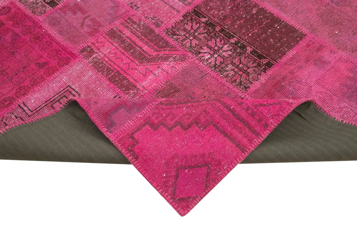 Patchwork Pembe Pamuk Üzerine Yün El Dokuma Kilim-207x299 - Görsel 6
