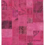 Patchwork Pembe Pamuk Üzerine Yün El Dokuma Kilim-203x302