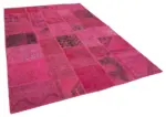 Patchwork Pembe Pamuk Üzerine Yün El Dokuma Kilim-203x302 - Görsel 2