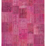 Patchwork Pembe Pamuk Üzerine Yün El Dokuma Kilim-206x302