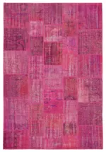 Patchwork Pembe Pamuk Üzerine Yün El Dokuma Kilim-206x302
