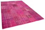 Patchwork Pembe Pamuk Üzerine Yün El Dokuma Kilim-206x302 - Görsel 2
