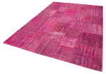 Patchwork Pembe Pamuk Üzerine Yün El Dokuma Kilim-206x302 - Görsel 3