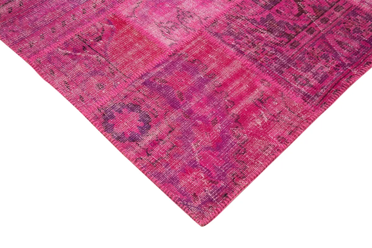Patchwork Pembe Pamuk Üzerine Yün El Dokuma Kilim-206x302 - Görsel 4
