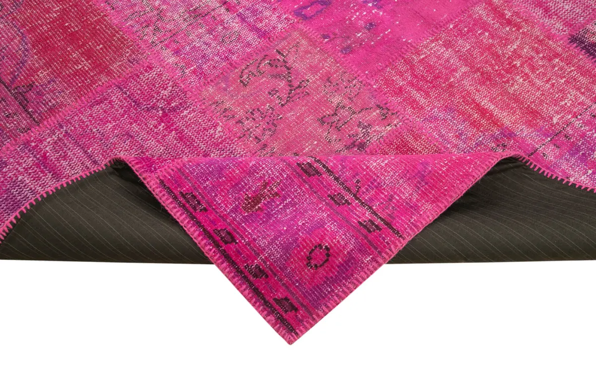 Patchwork Pembe Pamuk Üzerine Yün El Dokuma Kilim-206x302 - Görsel 6