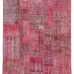 Patchwork Pembe Pamuk Üzerine Yün El Dokuma Kilim-186x288