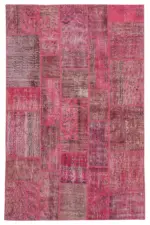 Patchwork Pembe Pamuk Üzerine Yün El Dokuma Kilim-186x288