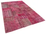 Patchwork Pembe Pamuk Üzerine Yün El Dokuma Kilim-186x288 - Görsel 2