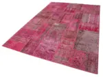 Patchwork Pembe Pamuk Üzerine Yün El Dokuma Kilim-186x288 - Görsel 3