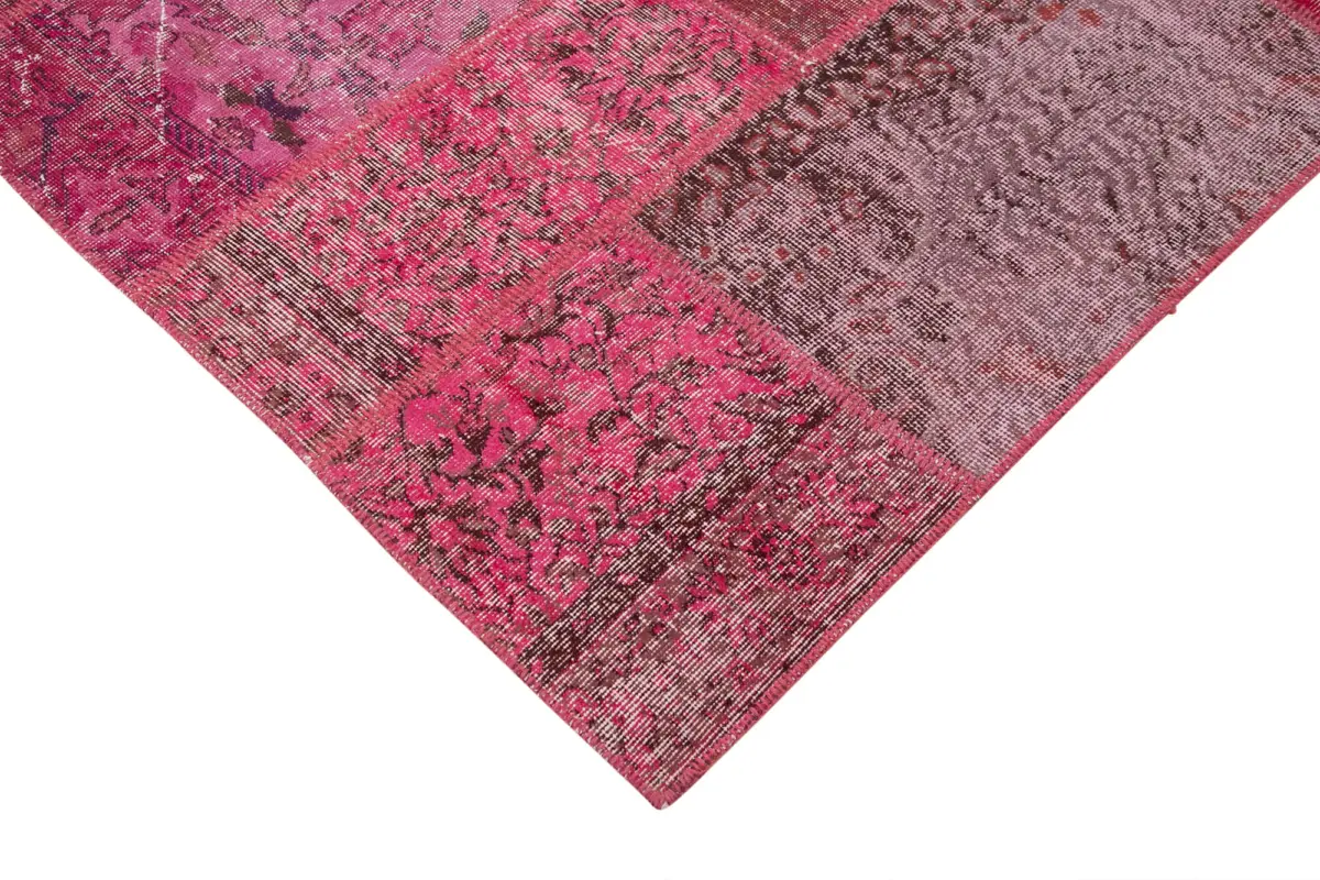 Patchwork Pembe Pamuk Üzerine Yün El Dokuma Kilim-186x288 - Görsel 4