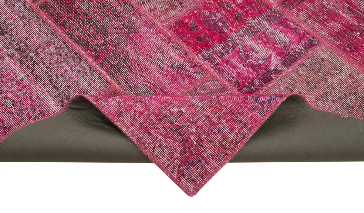 Patchwork Pembe Pamuk Üzerine Yün El Dokuma Kilim-186x288 - Görsel 6
