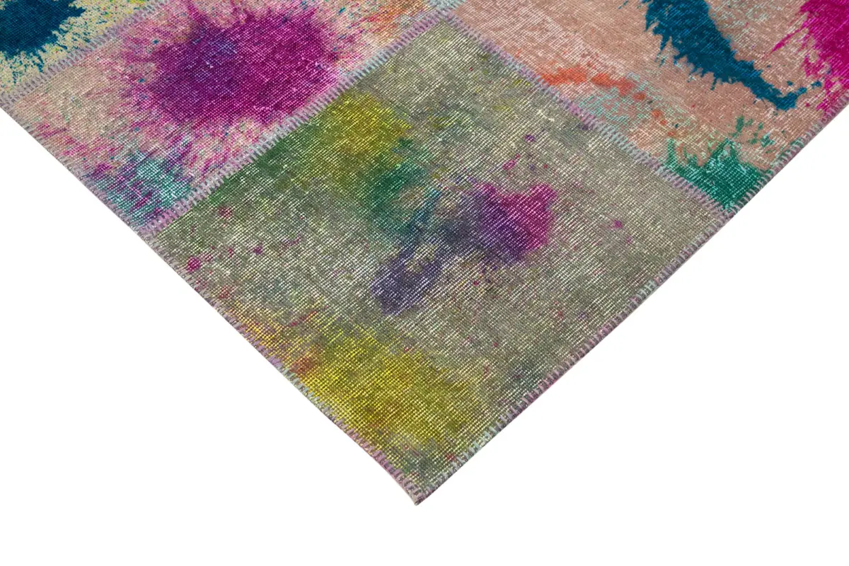 Patchwork Multi Pamuk Üzerine Yün El Dokuma Kilim-204x300 - Görsel 4