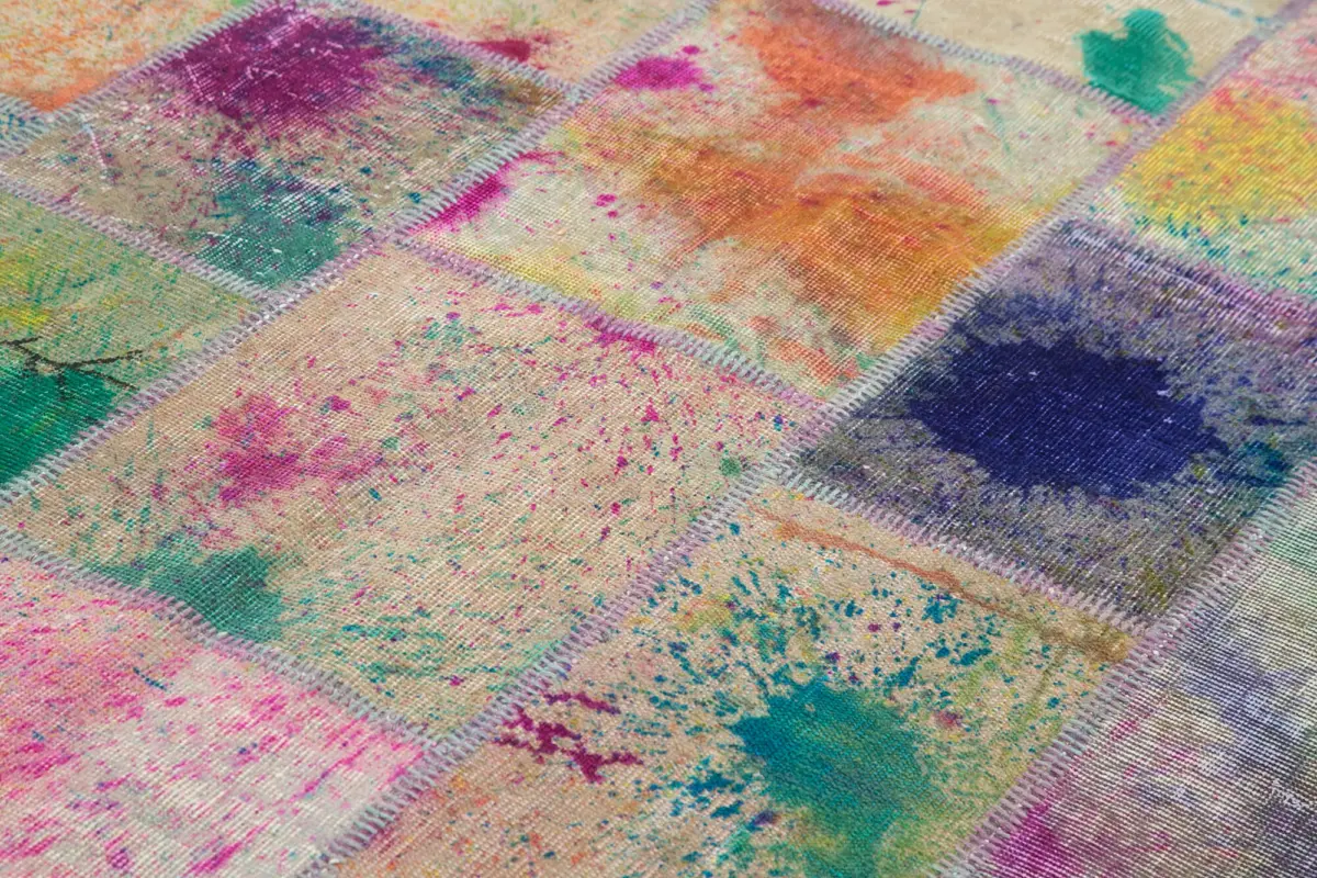 Patchwork Multi Pamuk Üzerine Yün El Dokuma Kilim-204x300 - Görsel 5