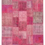 Patchwork Pembe Pamuk Üzerine Yün El Dokuma Kilim-205x300