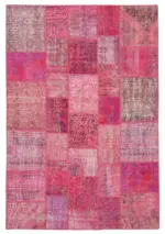 Patchwork Pembe Pamuk Üzerine Yün El Dokuma Kilim-205x300