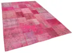 Patchwork Pembe Pamuk Üzerine Yün El Dokuma Kilim-205x300 - Görsel 2