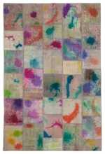 Patchwork Multi Pamuk Üzerine Yün El Dokuma Kilim-200x301