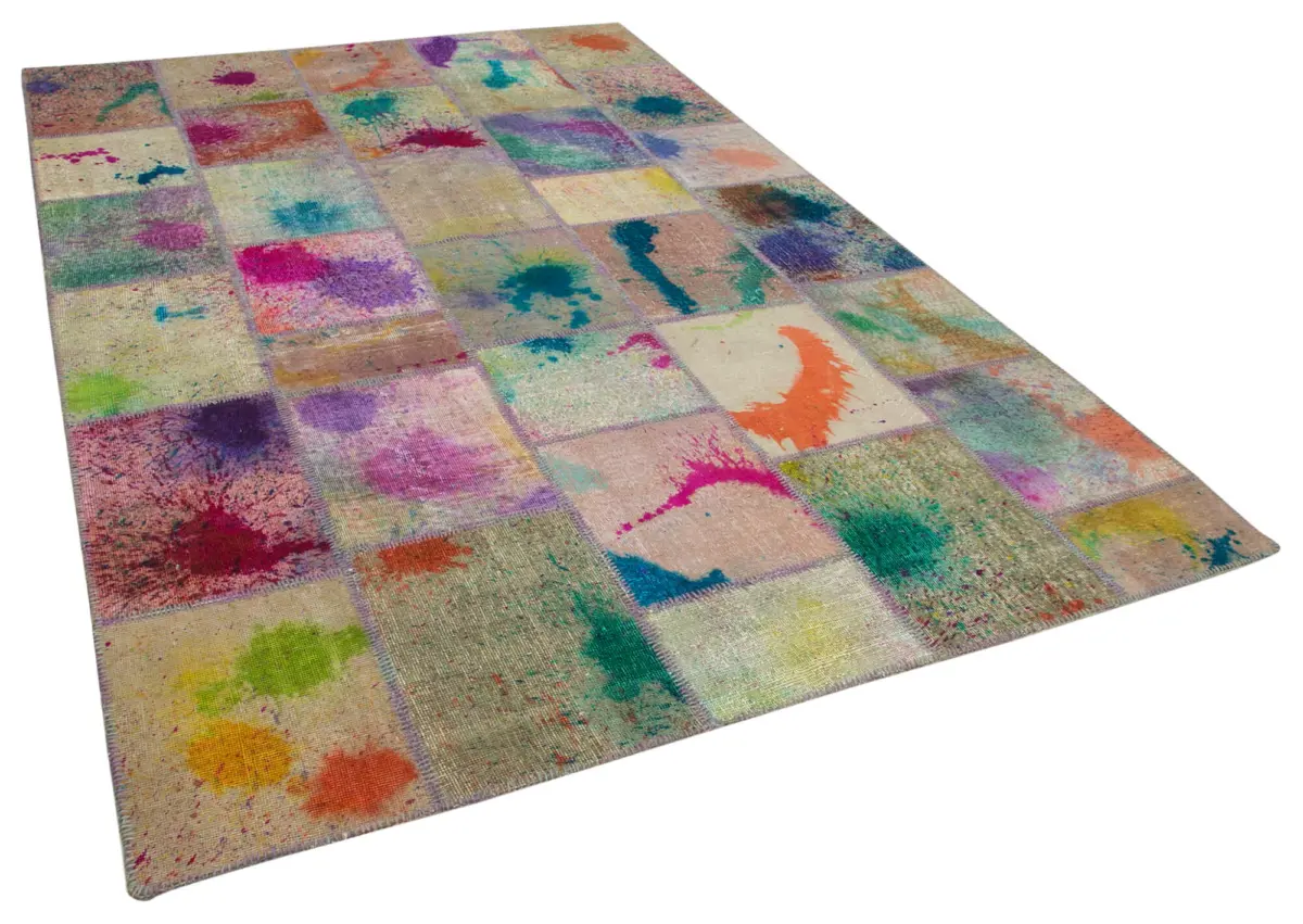 Patchwork Multi Pamuk Üzerine Yün El Dokuma Kilim-200x301 - Görsel 2
