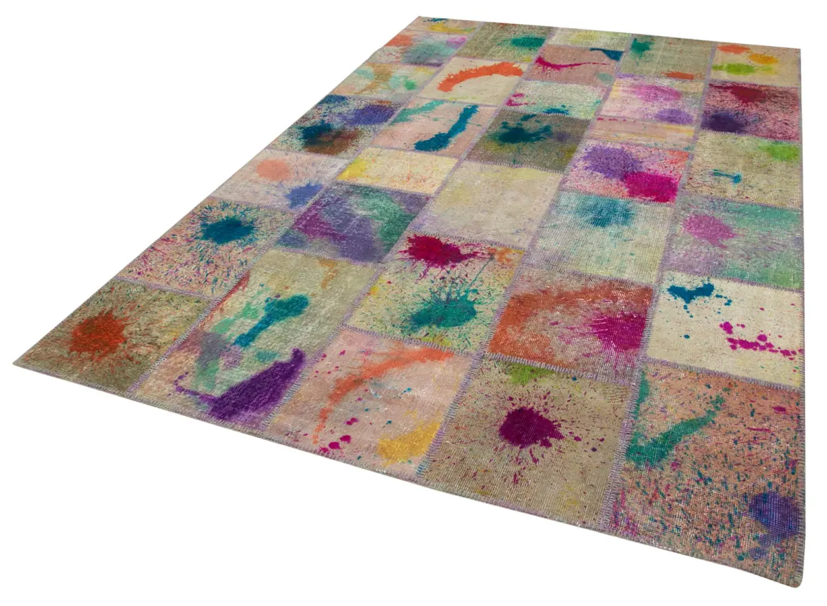 Patchwork Multi Pamuk Üzerine Yün El Dokuma Kilim-200x301 - Görsel 3