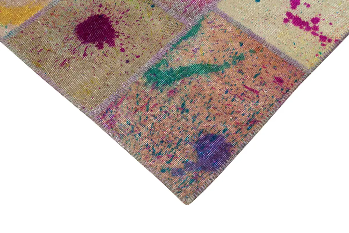 Patchwork Multi Pamuk Üzerine Yün El Dokuma Kilim-200x301 - Görsel 4